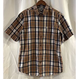 Carhartt Shirt Button Up Mens Large Brown Short Sleeve Plaid Relaxed Fit Outdoor